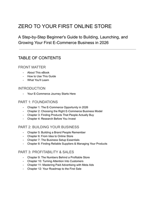 Zero to Online Store — Digital Ebook
